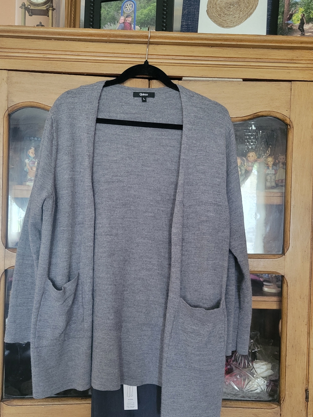 Quince Women's Open-Front Light Gray Pocket Cardigan 100% Merino Wool